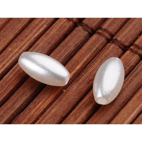 50 perles en plastique - forme riz - imitation perle de culture - 8x4 mm