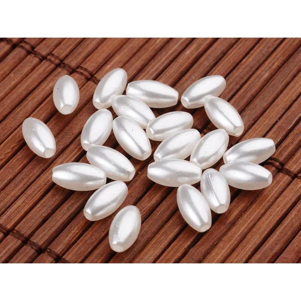 50 perles en plastique - forme riz - imitation perle de culture - 8x4 mm