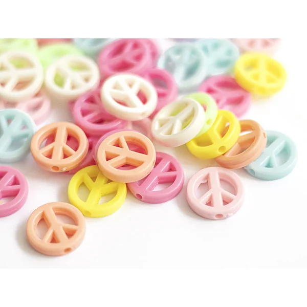 50 perles en plastique - Peace and Love - couleurs pastel