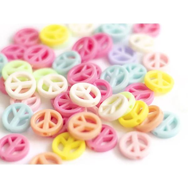 50 perles en plastique - Peace and Love - couleurs pastel