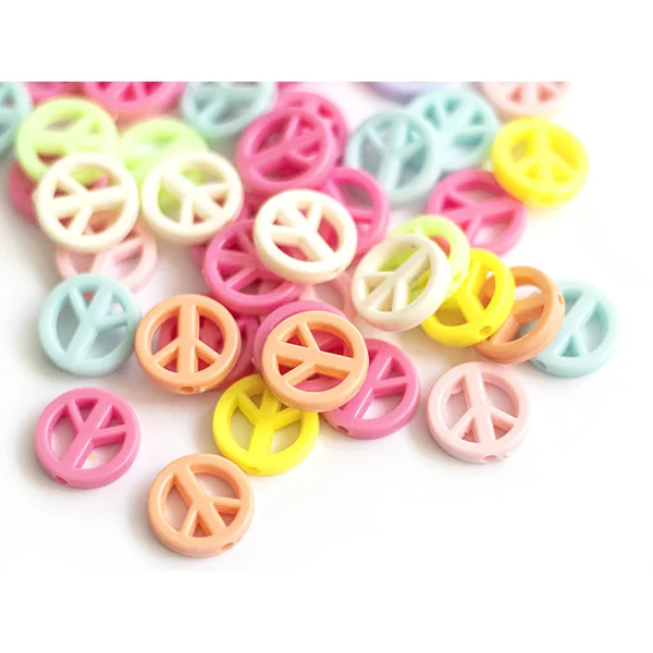 50 perles en plastique - Peace and Love - couleurs pastel