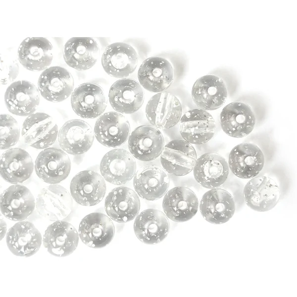 50 perles en plastique - ronde à paillettes - blanc - 7 mm