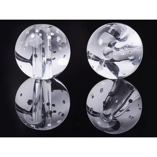 50 perles en plastique - ronde à paillettes - blanc - 7 mm