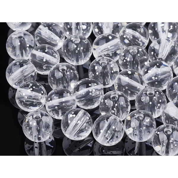 50 perles en plastique - ronde à paillettes - blanc - 7 mm