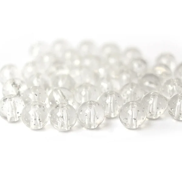 50 perles en plastique - ronde à paillettes - blanc - 7 mm