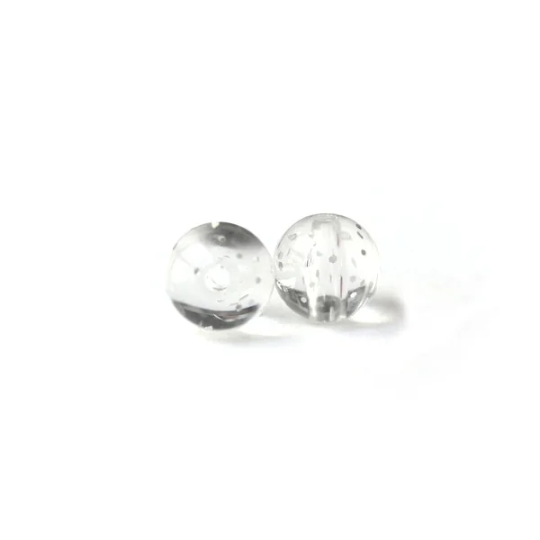 50 perles en plastique - ronde à paillettes - blanc - 7 mm