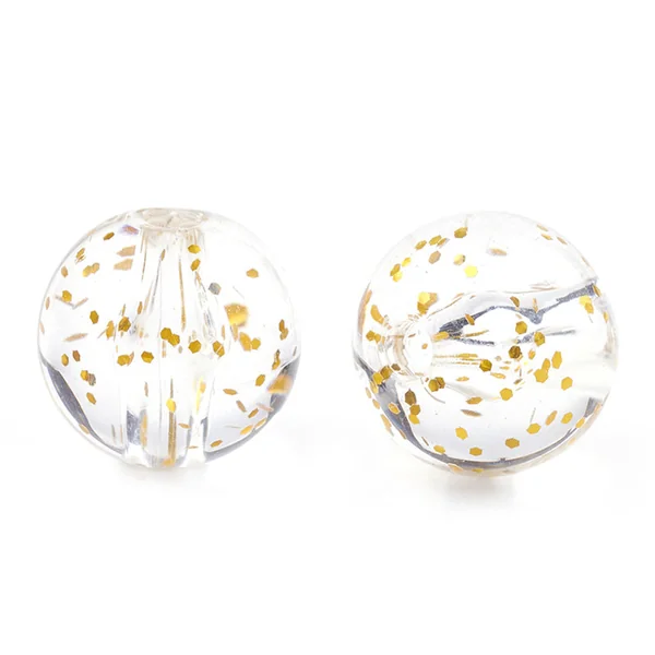 50 perles en plastique - ronde à paillettes - doré - 7 mm