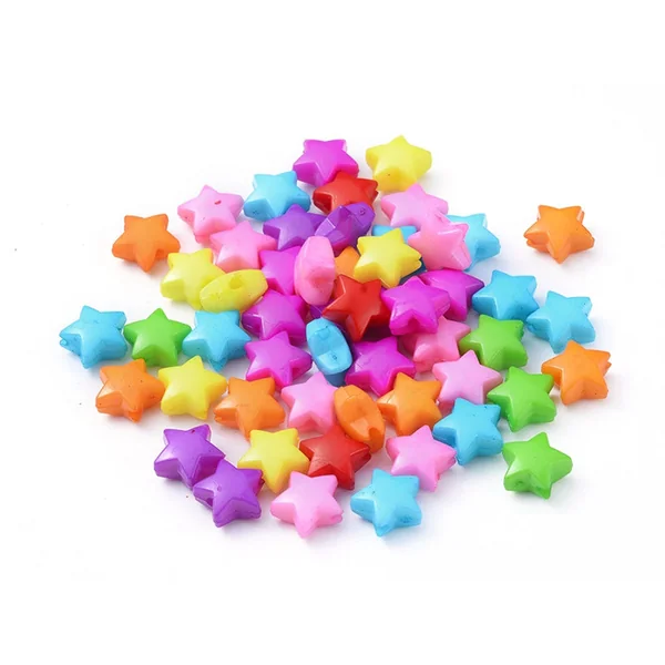 50 perles en plastique - étoiles couleur vive - 12 mm