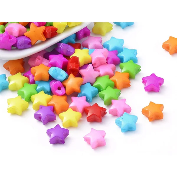 50 perles en plastique - étoiles couleur vive - 12 mm