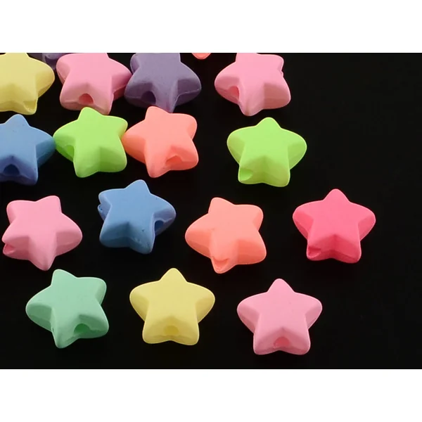 50 perles en plastique - étoiles - multicolore fluorescent - 11 mm