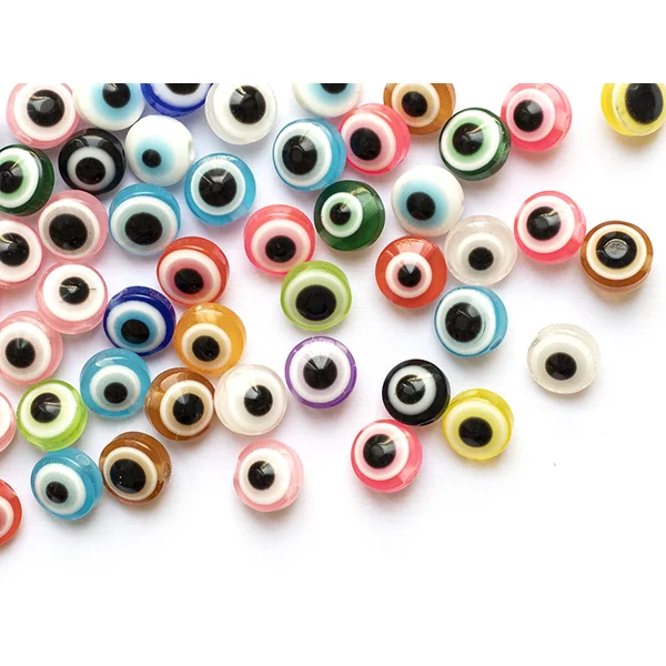 50 perles en plastiques - œil porte bonheur - multicolore - 8mm