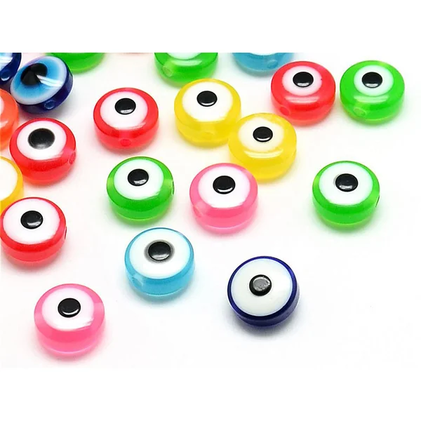 50 perles en plastiques - œil porte bonheur - multicolore - 8mm