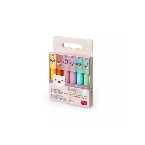 6 Mini surligneurs Teddy Style Pastel - Legami