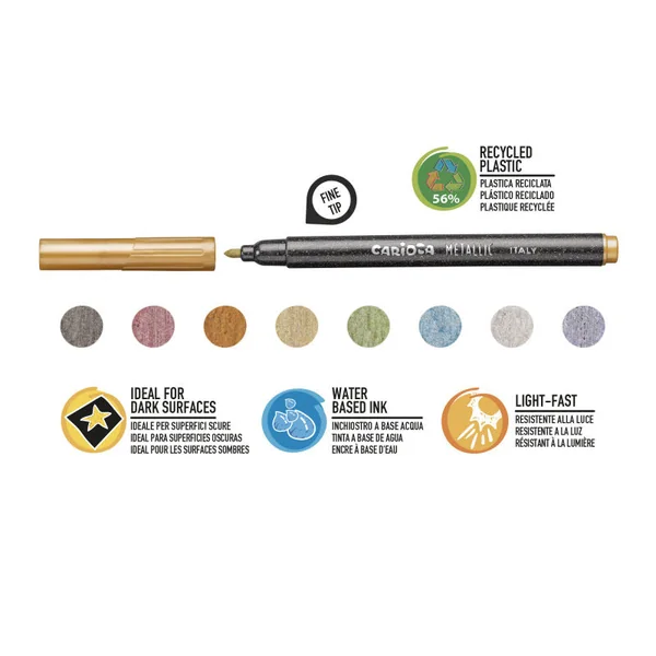 8 feutres de couleur à pointe fine - couleurs métalliques