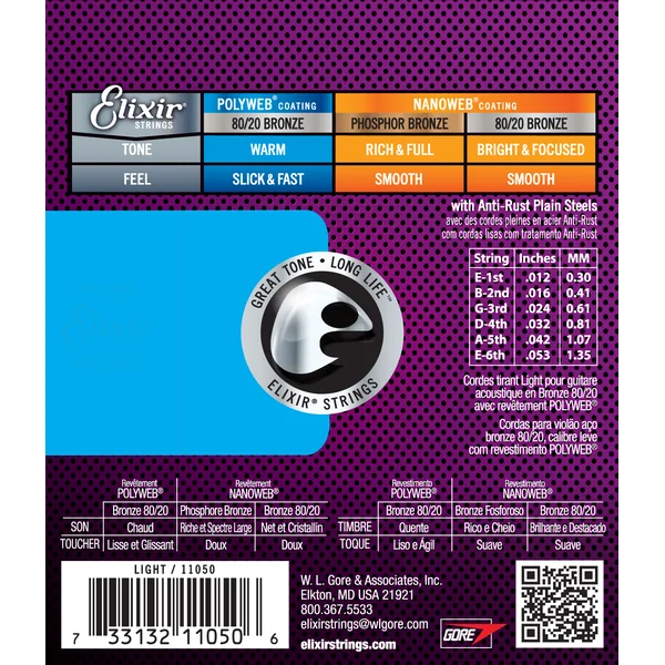 Acoustic 11050 Polyweb 80/20 Bronze 12-53 - jeu de 6 cordes