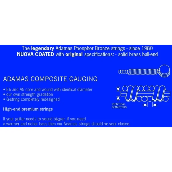 Adamas Strings for Acoustic Guitar Nuova phosphor bronze coated set (3) - Set of 3 Ex-Light .010 (1717NU-3)