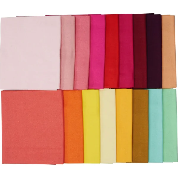 Assortiment de tissus unis Patchy « Rose - Rouge - Orange - Jaune », 17 coupons