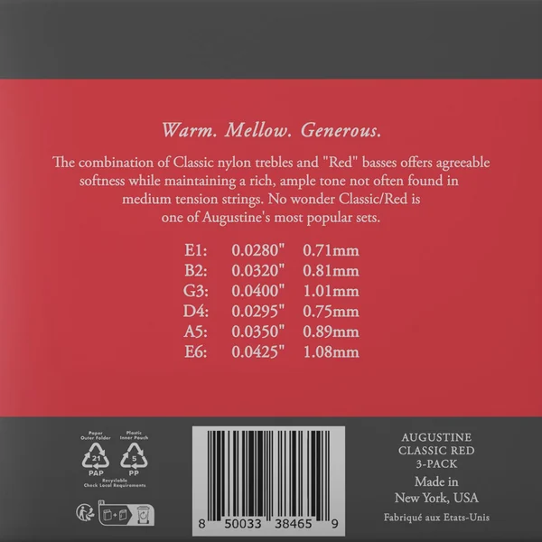 Augustine Strings for classic guitar Classic Label - 3 x Set Classic Red (normal/medium)