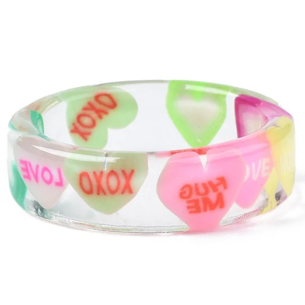 Bague en résine transparente - Coeur multicolore