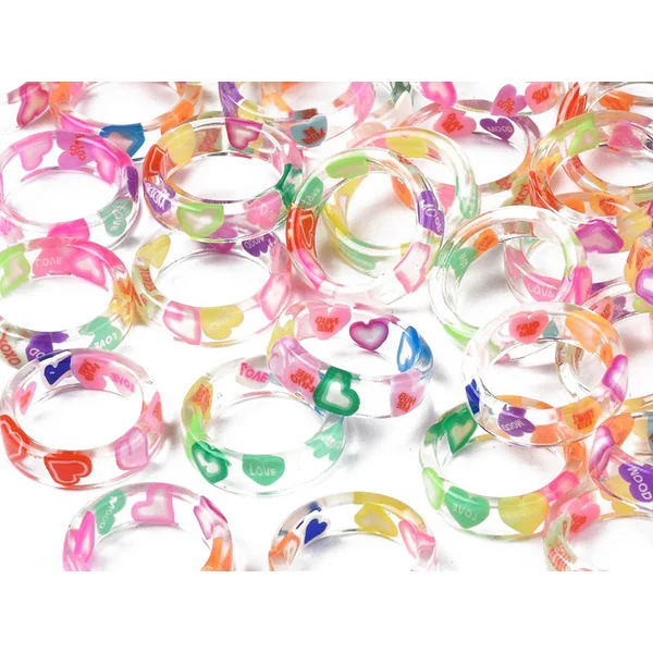 Bague en résine transparente - Coeur multicolore