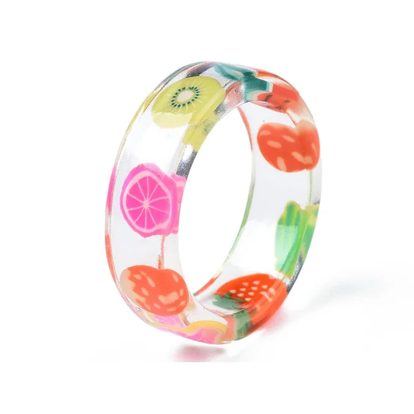 Bague en résine transparente - Fruits