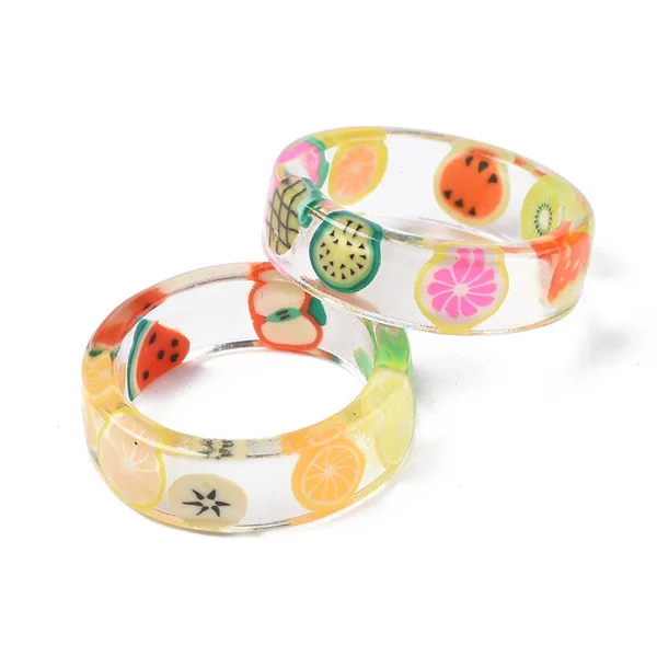 Bague en résine transparente - Fruits