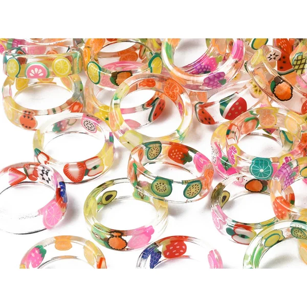 Bague en résine transparente - Fruits