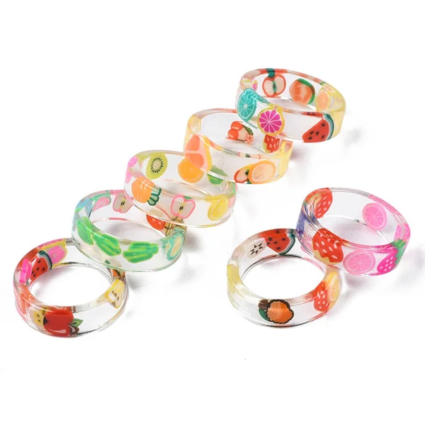 Bague en résine transparente - Fruits