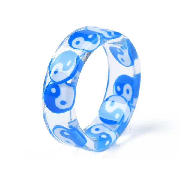 Bague en résine transparente - Yin Yang - Couleur aléatoire