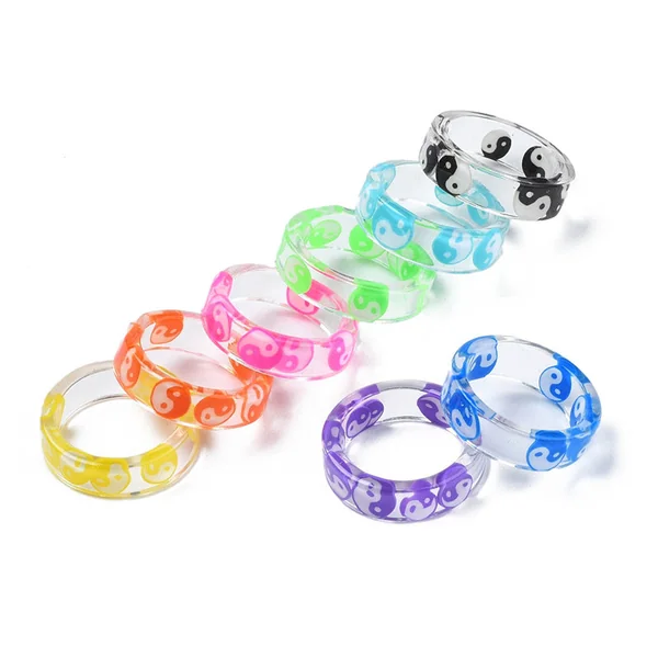 Bague en résine transparente - Yin Yang - Couleur aléatoire