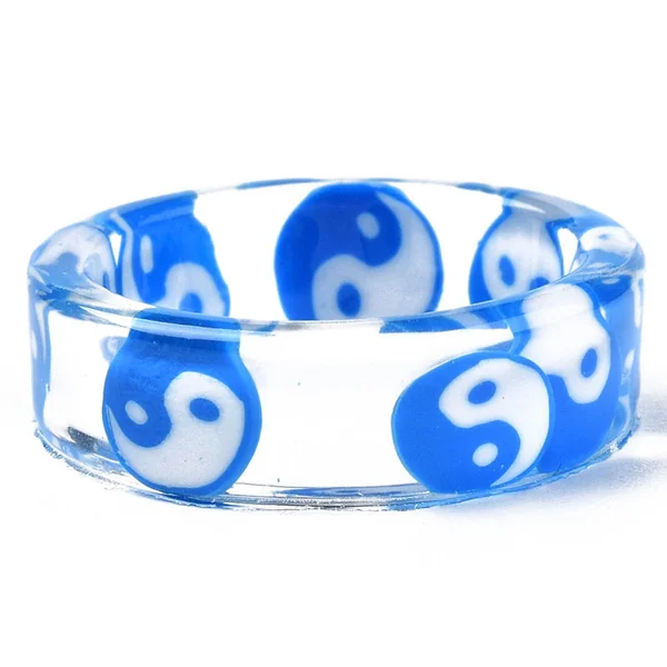 Bague en résine transparente - Yin Yang - Couleur aléatoire