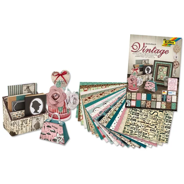 Bloc de papier à motifs « Vintage II », 270 g/m², 24 x 34 cm, 20 feuilles