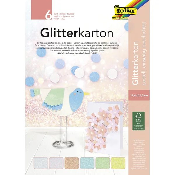 Bloc papier pastel pailleté 17x24,5 cm - 6 feuilles assorties