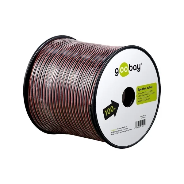 Bobine de 100m de câble haut parleur rouge et noir 2X2.5mm2 éco