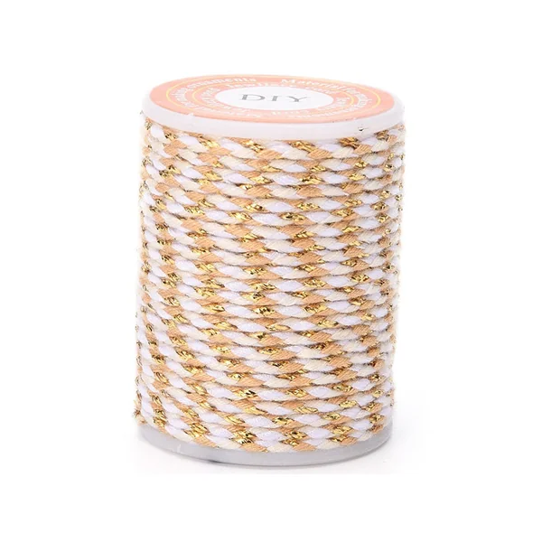 Bobine de 4 m de cordon en coton tressé - Blanc, beige, rose et doré