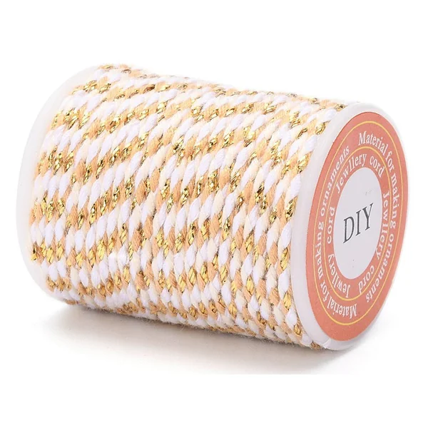 Bobine de 4 m de cordon en coton tressé - Blanc, beige, rose et doré
