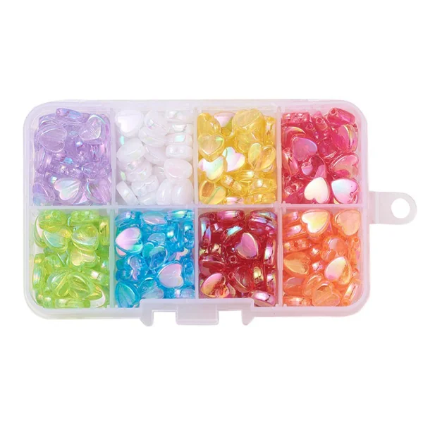 Boite d'assortiment de perles en plastique en forme de cœur - 8 couleurs