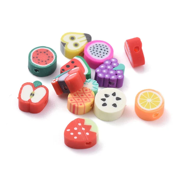 Boite de 12 compartiments de perles fruits en pâte polymère - Multicolore