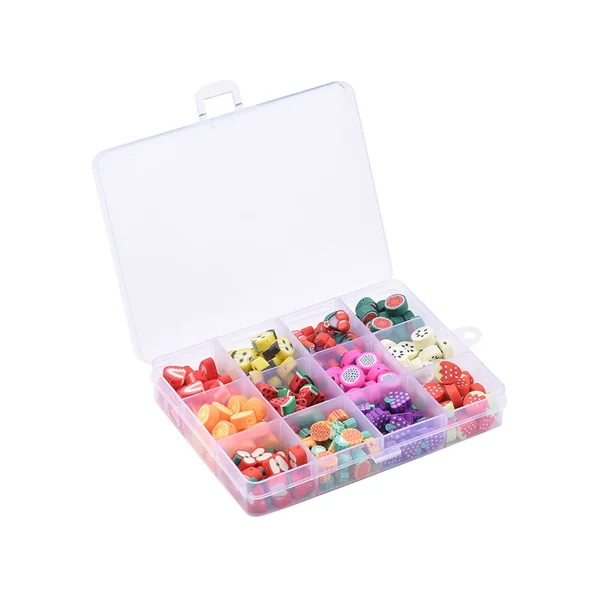Boite de 12 compartiments de perles fruits en pâte polymère - Multicolore