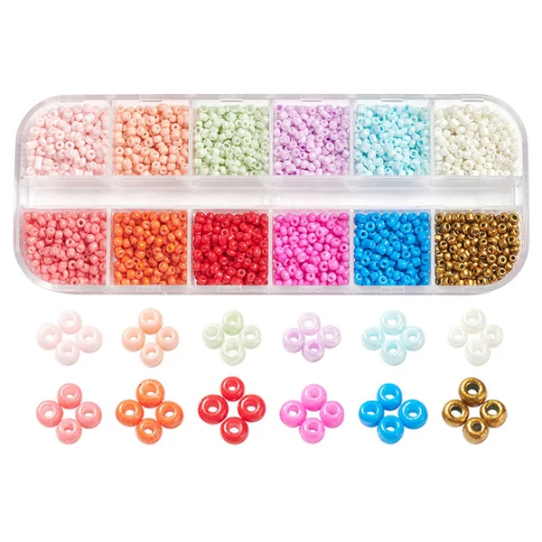 Boite de 12 couleurs estivales de perles de rocailles rondes - 2mm - 3000 pcs environ