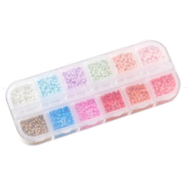 Boite de 12 couleurs estivales de perles de rocailles rondes - 2mm - 3000 pcs environ