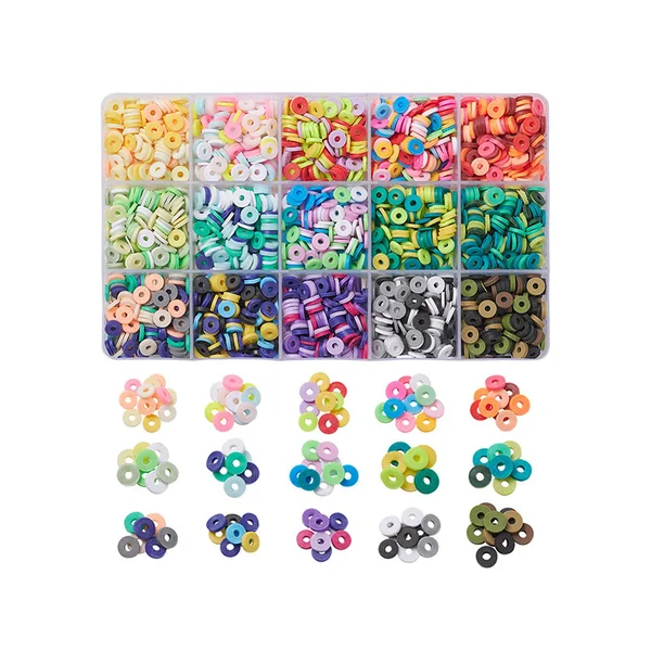 Boite de 15 couleurs de perles heishi - Multicolore