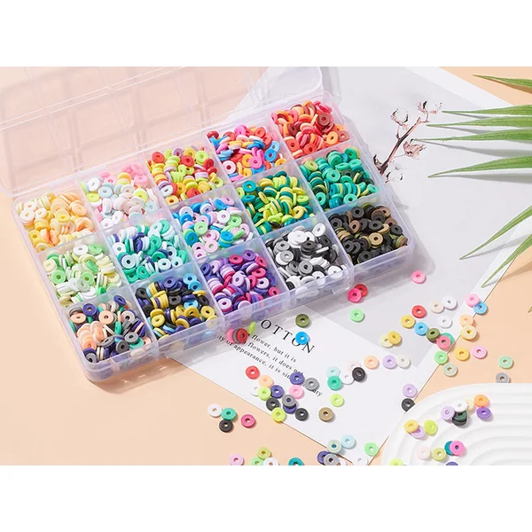Boite de 15 couleurs de perles heishi - Multicolore