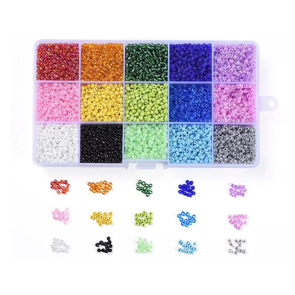 Boite de 15 couleurs de rocailles - 3mm
