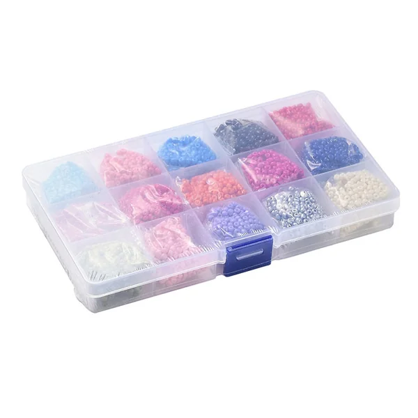 Boite de 15 couleurs variées de perles de rocailles rondes 8/0 - 3mm env.