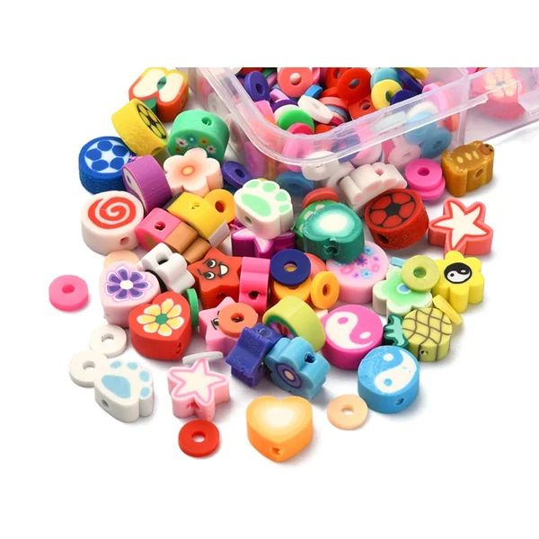 Boite de 15 styles de perles en pâte polymère - Multicolore