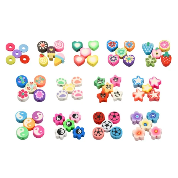 Boite de 15 styles de perles en pâte polymère - Multicolore