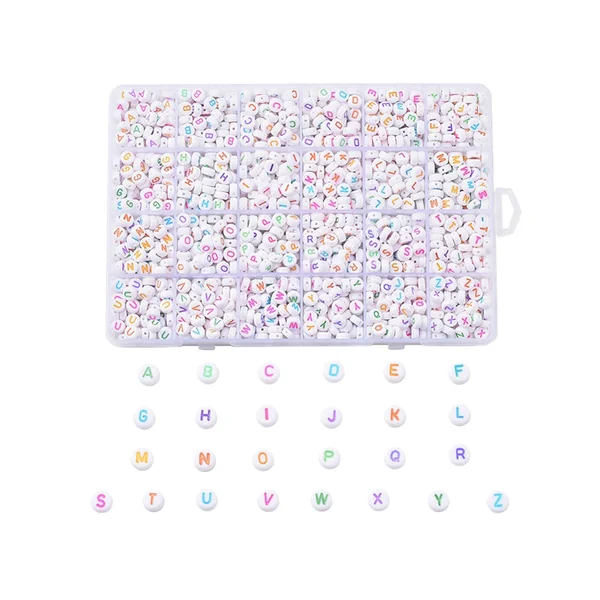 Boite de 1750 perles lettres alphabet rondes - colorées et blanches