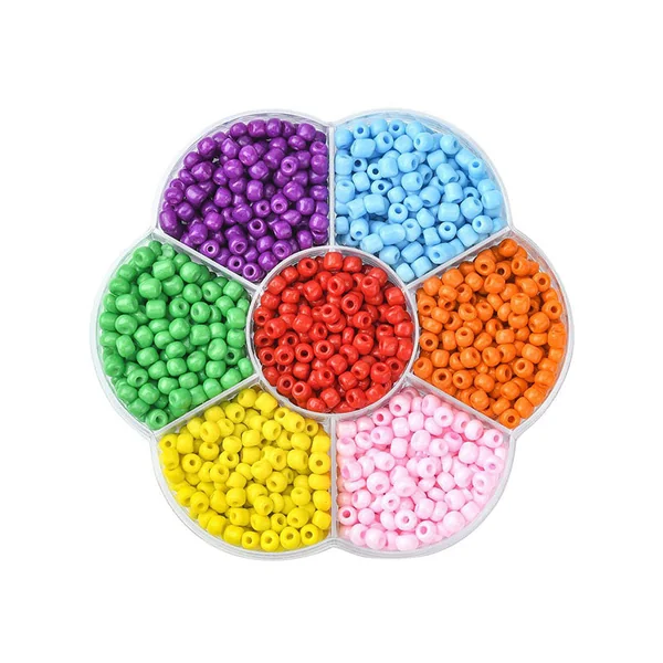 Boite de 7 couleurs de grosses perles de rocailles - 4 mm