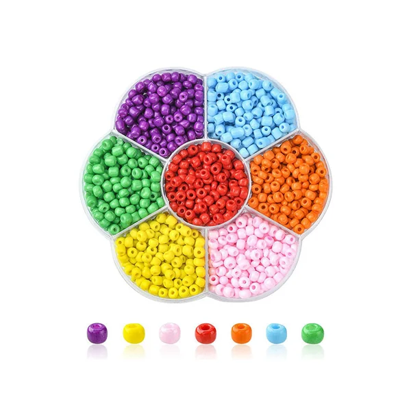 Boite de 7 couleurs de grosses perles de rocailles - 4 mm